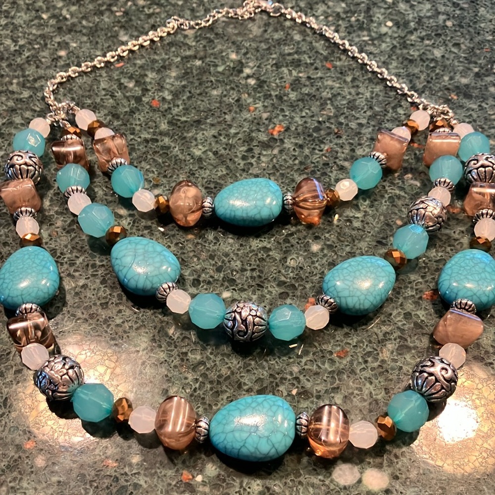 Turquoise and Silver Beaded Necklace